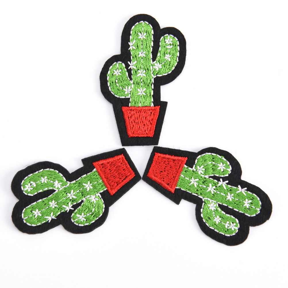 3pcs Cactus Embroidery Fabric Applique Iron/Sew on Patches For Clothing .l8
