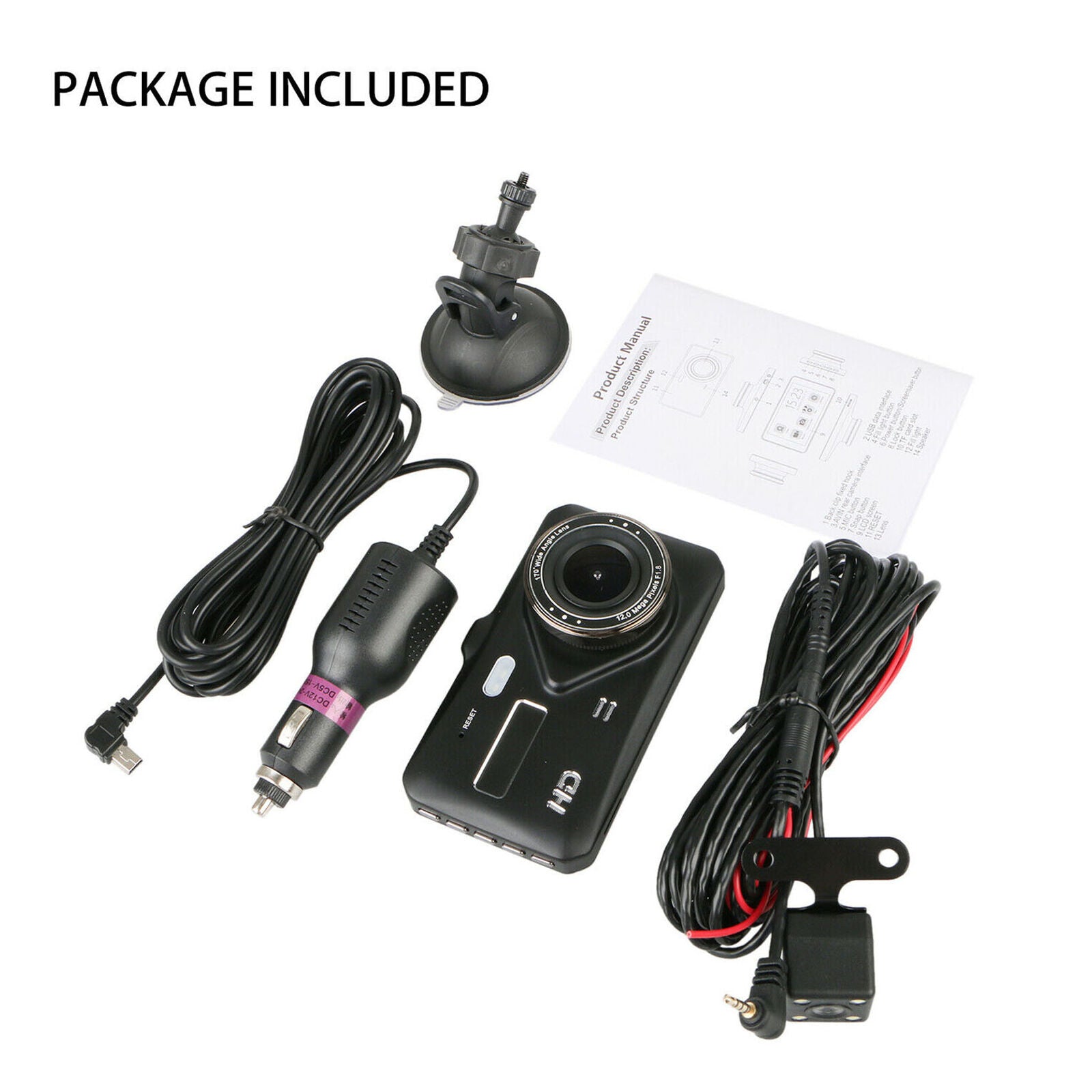 4" Dual Lens 1080P 170° Touch Screen Car DVR Dash Cam G-sensor + Rearview Camera