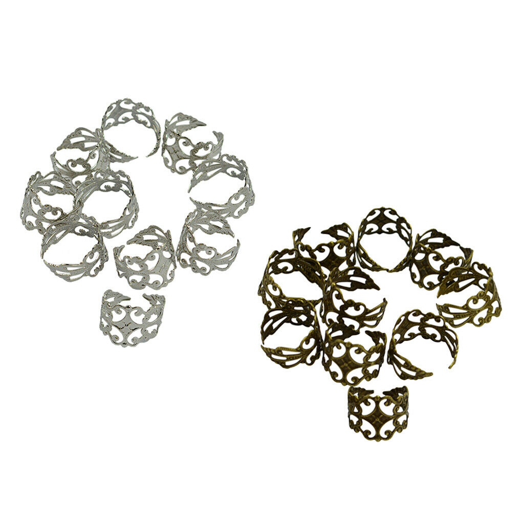 30x Filigree Finger Ring Cabochon Brass Base Findings Supplies 3 Colors