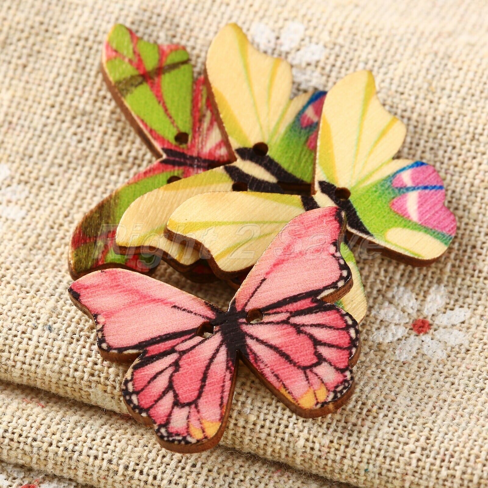 50Pcs Butterfly Wooden Buttons 2 Holes Sewing Mending Weaving DIY Craft Decor
