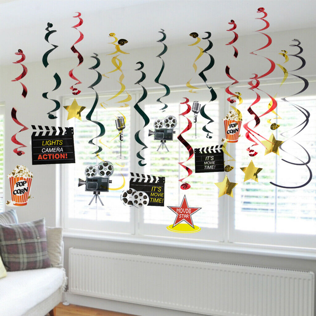 Pieces of 30 Movie Theme Cutouts Hanging Swirls Birthday Oscar Party Spiral