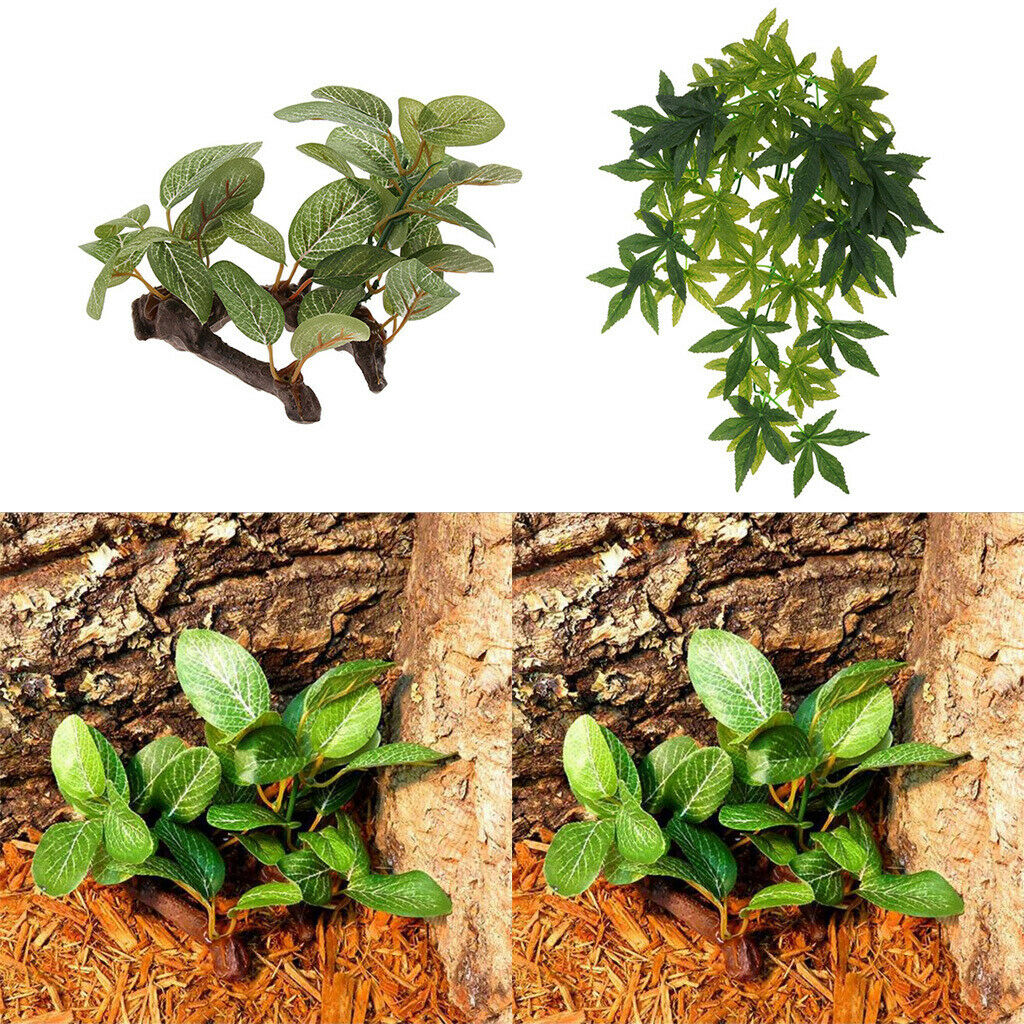 Set of 2, Terrarium Tank Lifelike Plants Vines Decorative Ornament for Reptiles