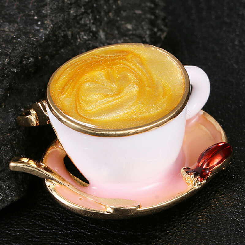 Enamel Coffee Cup Spoon Brooch Pin Women Scarf Suit Collar Lapel Pin Jewel.l8