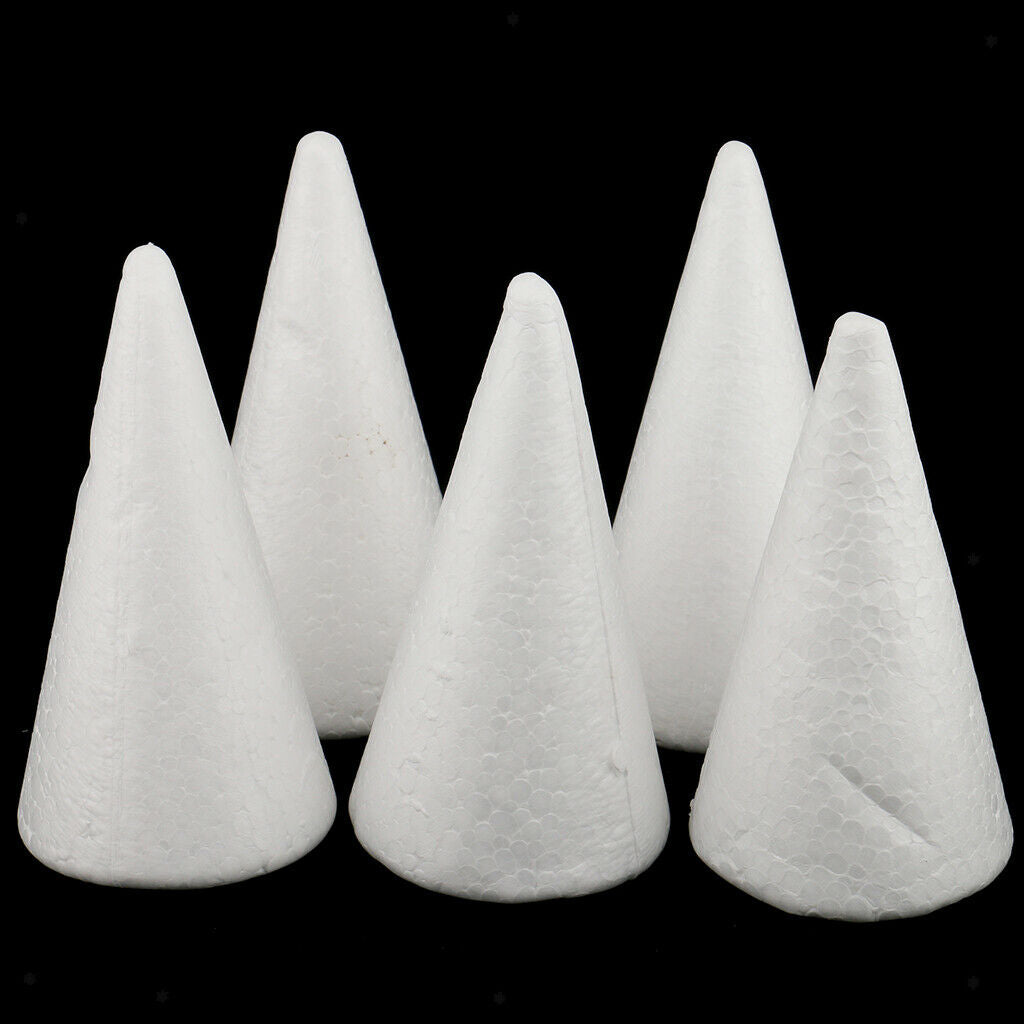10 x White Creative Styrofoam Foam Ornament Cone Shape DIY Craft Party Decor