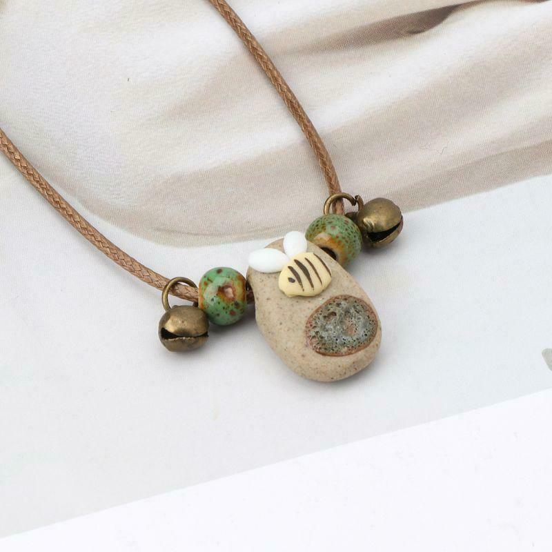 Ethnic Handmade Natural Stone Wind Bee Charm Pendant Necklace Fashion Jewelry