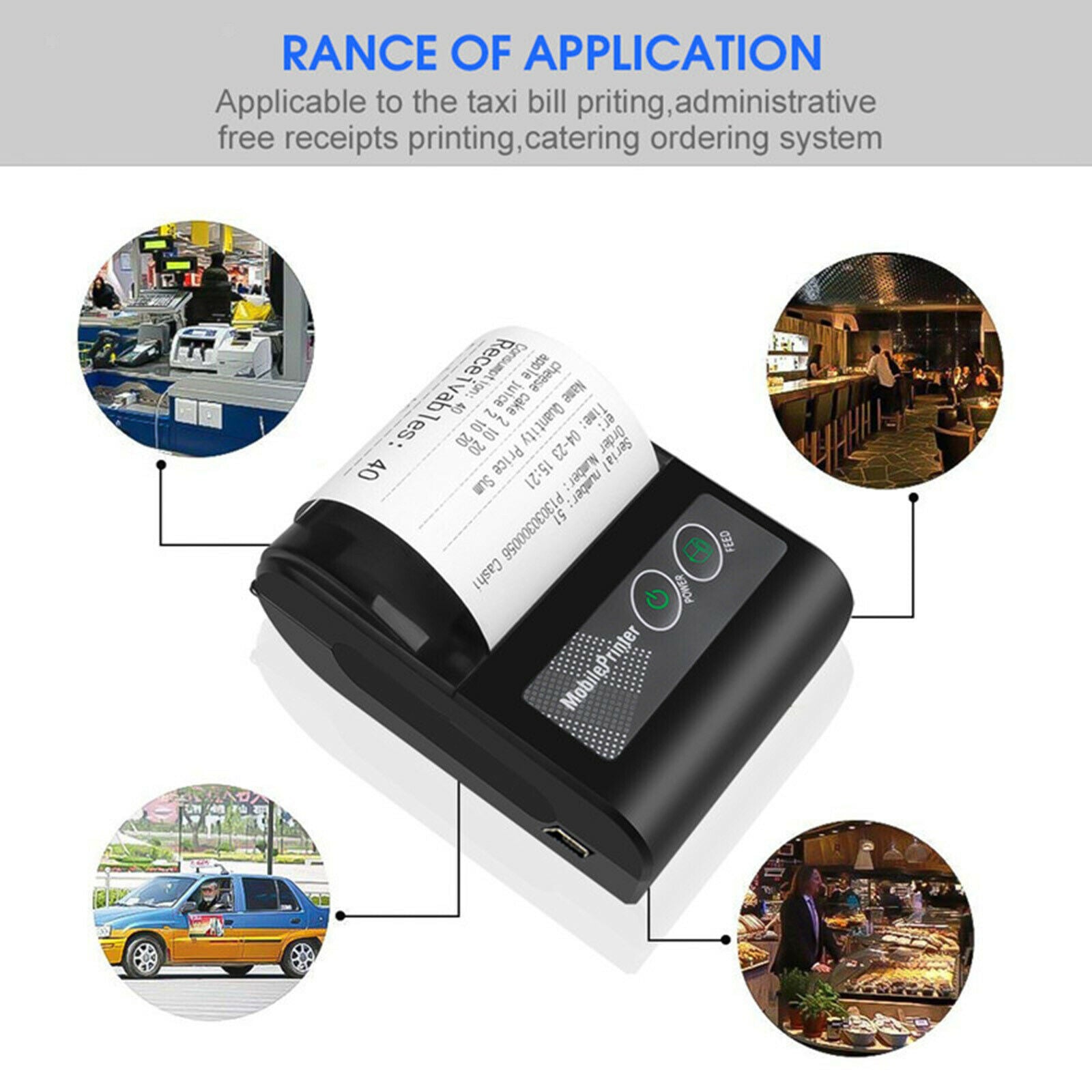 Wireless Mini Bluetooth Printer Portable Thermal Receipt Printer Mobile PC
