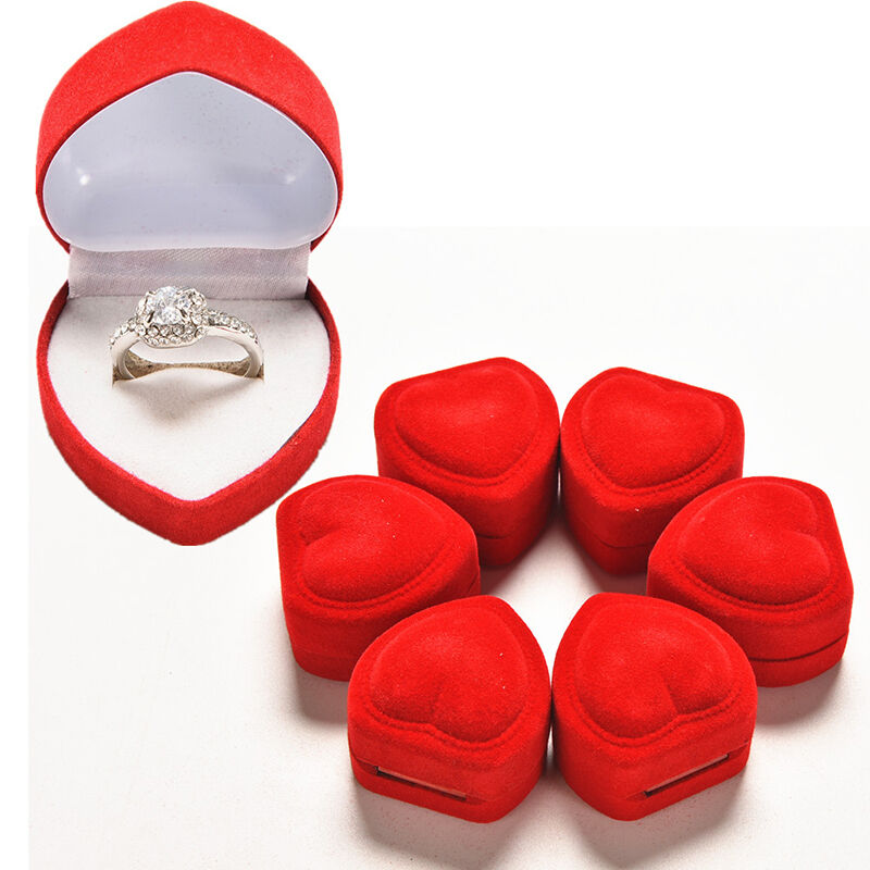 3x  Heart Shaped Ring Box Red Love Heart Storage Box Jewelry Display Box_DD