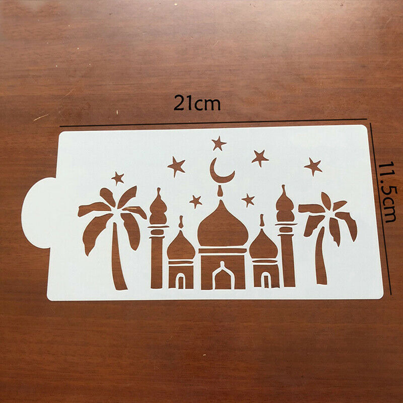 6Pcs/Set Eid Mubarak Ramadan Coffee Flower Spray Stencils Cake Decorating.l8