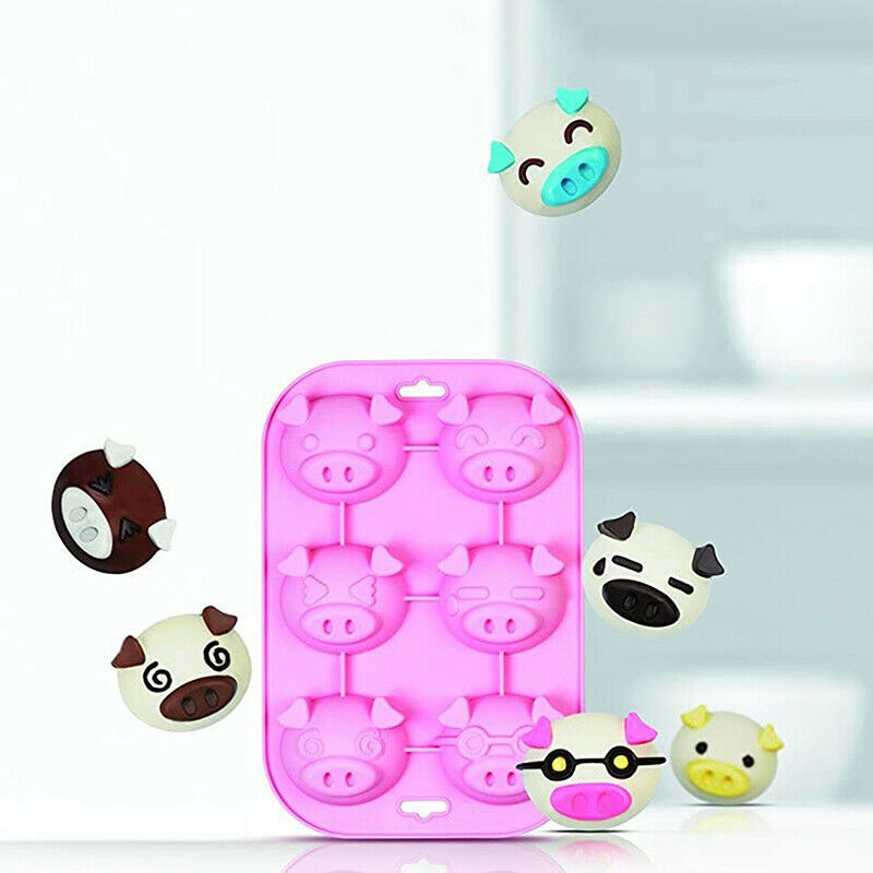 6 Holes Littles Pig Shape Cake Mould Pink Silicone Candy Mold DIY Baking TooBDA