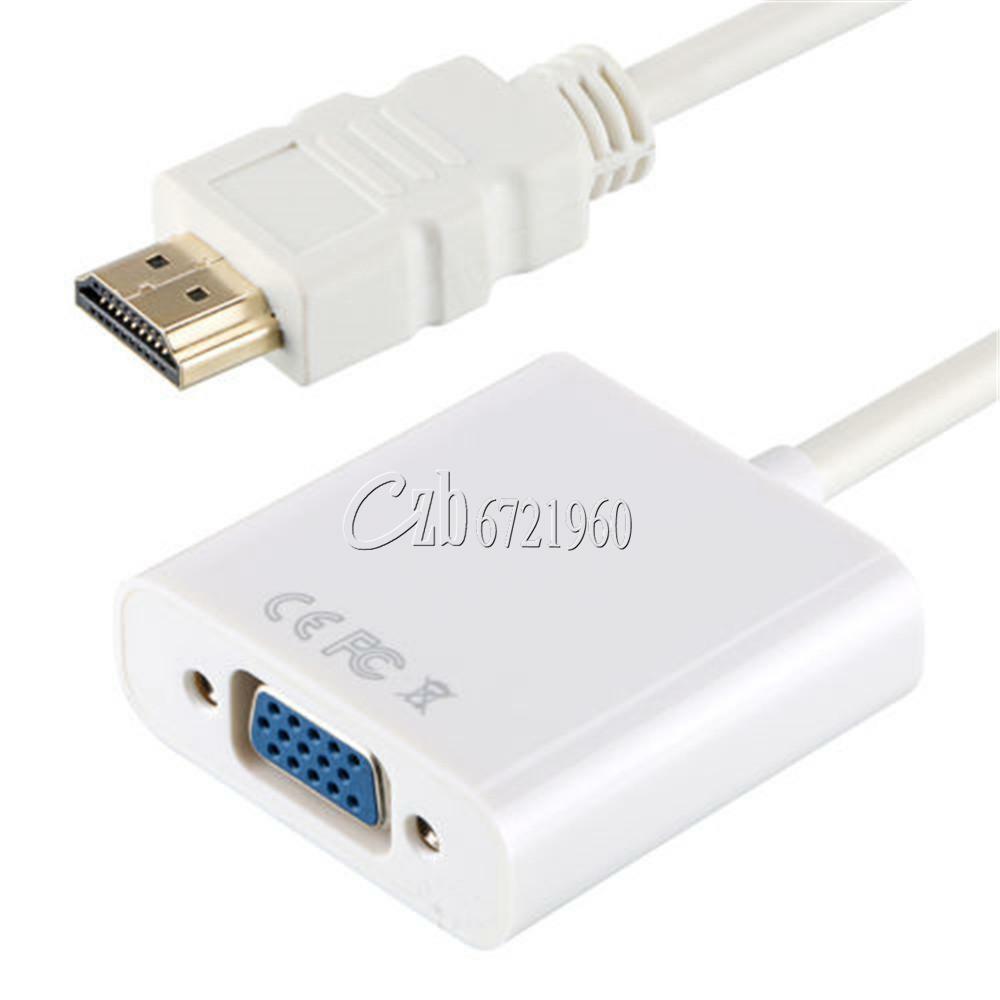 White 1080P PC DVD HDTV HDMI Male to VGA Female Converter Adapter Cable