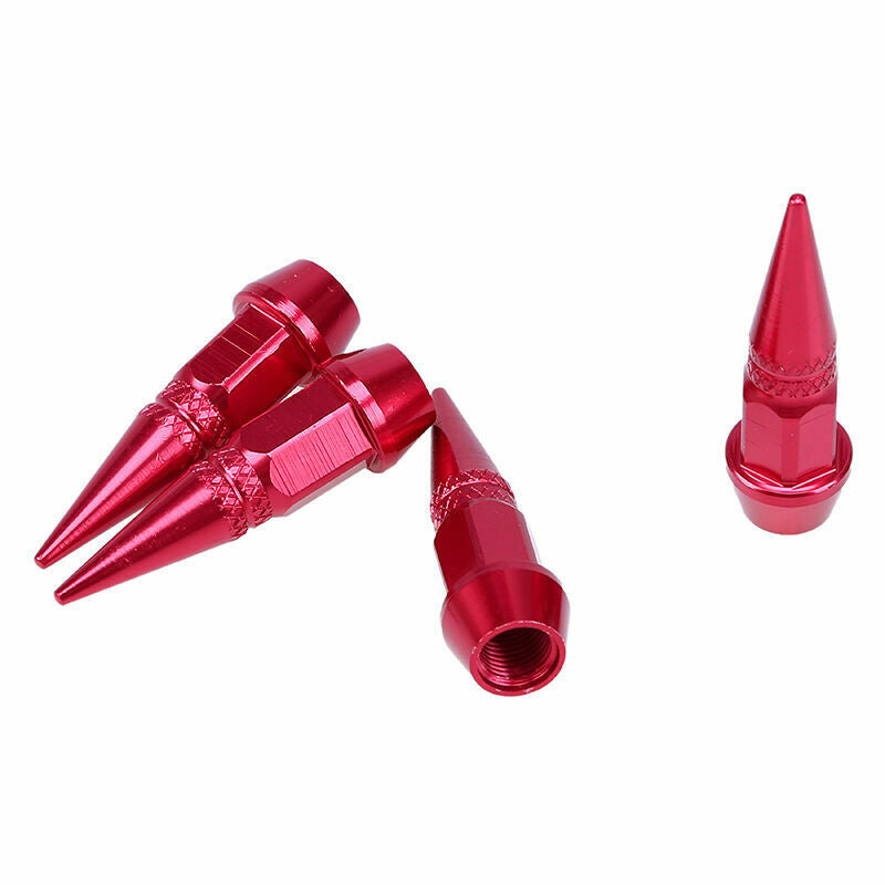 4Pcs Spike Cone Shape Tire Caps Rim Red Valve Wheel Air Port Dust Cover Stem