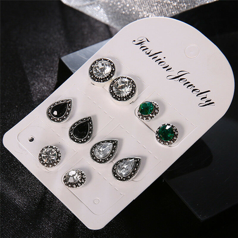 5Pair/Set Boho Water Drop Crystal Rhinestone Stud Earrings Women Part.l8