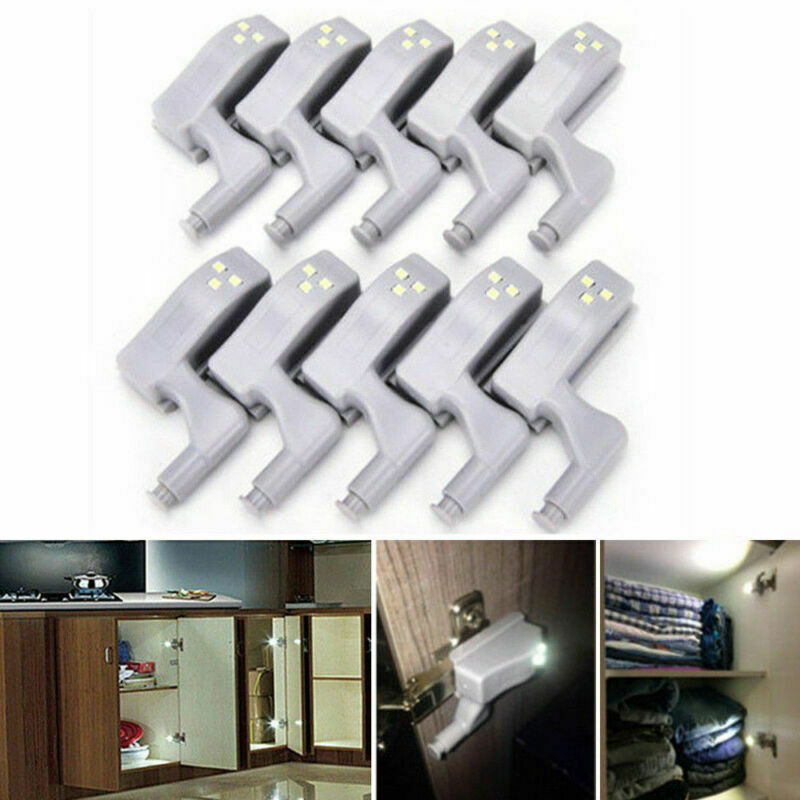 White Cabinet Hinge LED Sensor Light For Wardrobe Cupboard Home Kitchen Closet