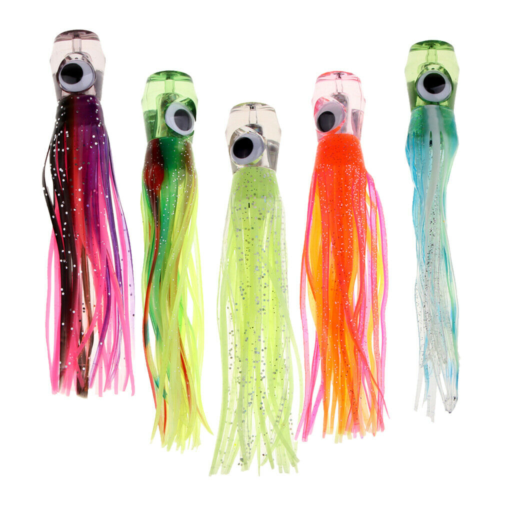 5pcs Fishing Lure Skirt Marlin Tuna Trolling Lure Head Lure Offshore Fishing