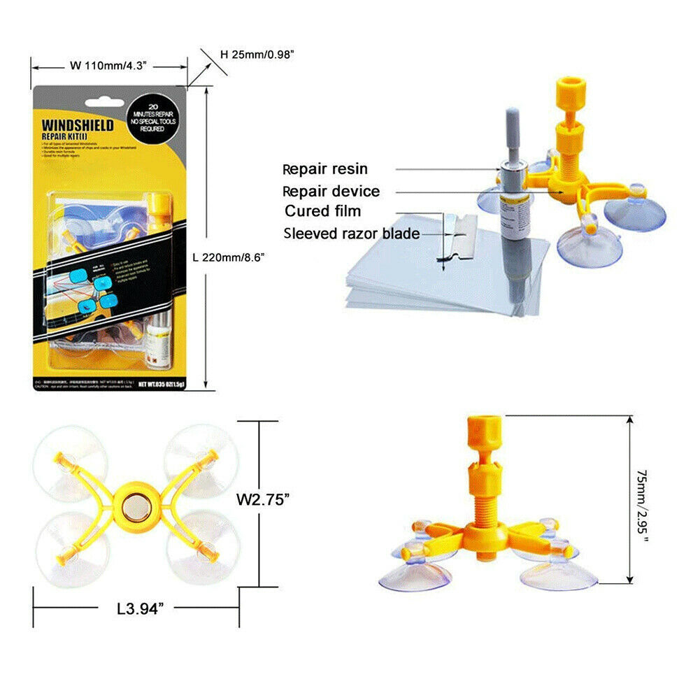 Windshield Repair Kit Quick Fix Car Cracked Glass Windscreen Repair Orange Pack
