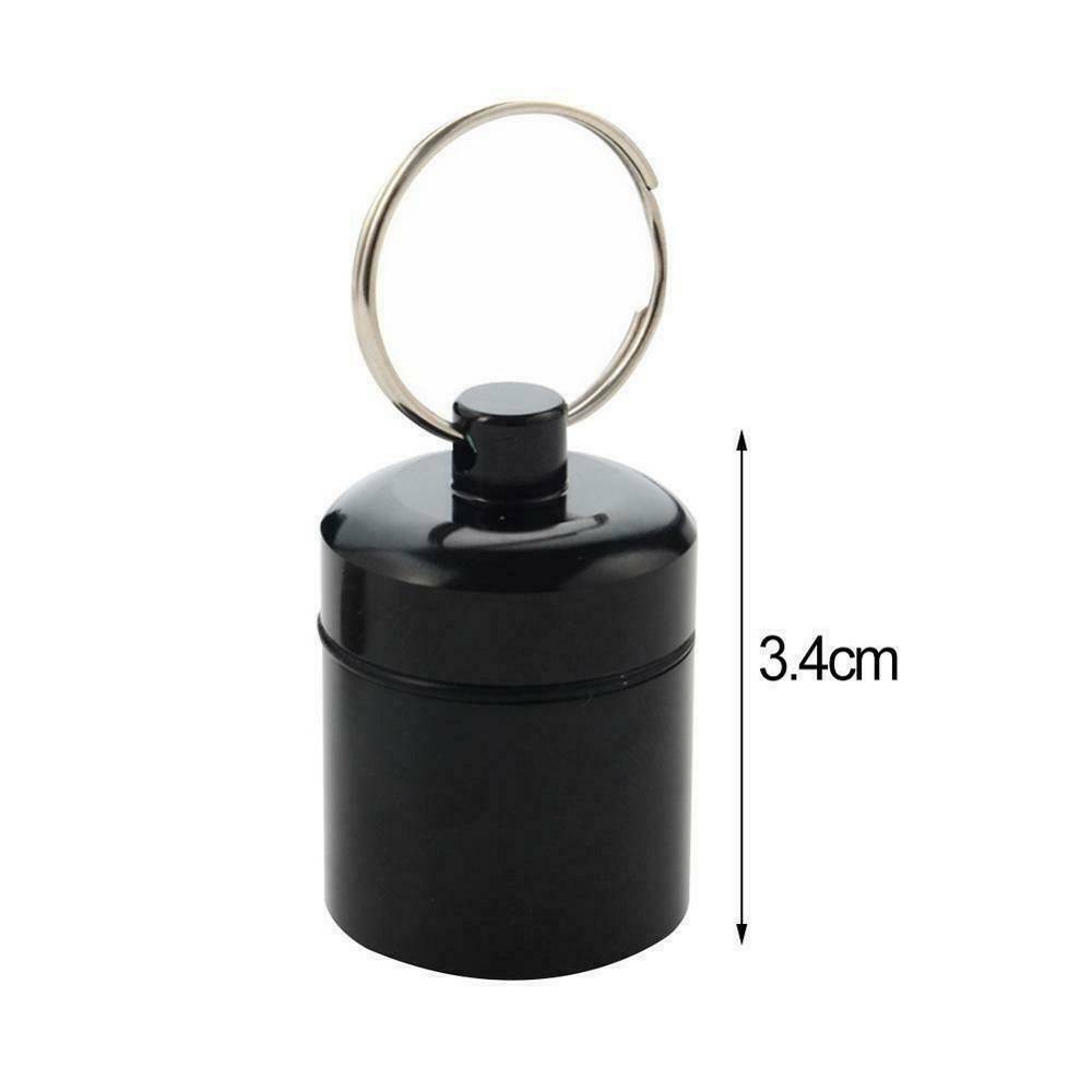 Mini Waterproof Keychain Metal Medicine Pill Box Bottle Holder Container Case ~