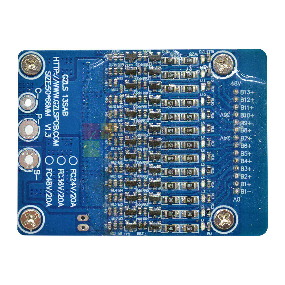 13S 20A Li-ion Lithium Cell Protection PCB Board 48V 18650 Battery BMS Balance