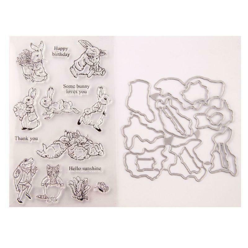 Thank You Bunny Seal Stamp with Cutting Dies Stencil Set DIY Scrapbooking Emboss