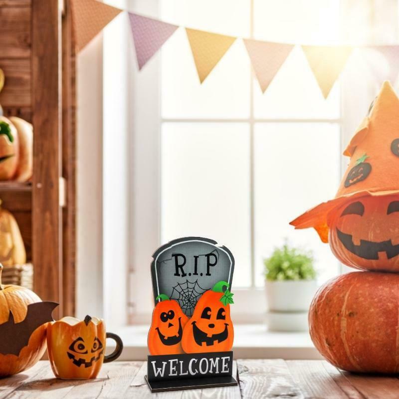 Halloween Pumpkin Tombstone Wooden Desktop Ornaments Creative Decor for Home