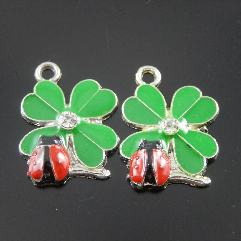 10pcs/pack Green&Red Alloy Enamel Ladybug Insect Charm For Necklace Pendants DIY