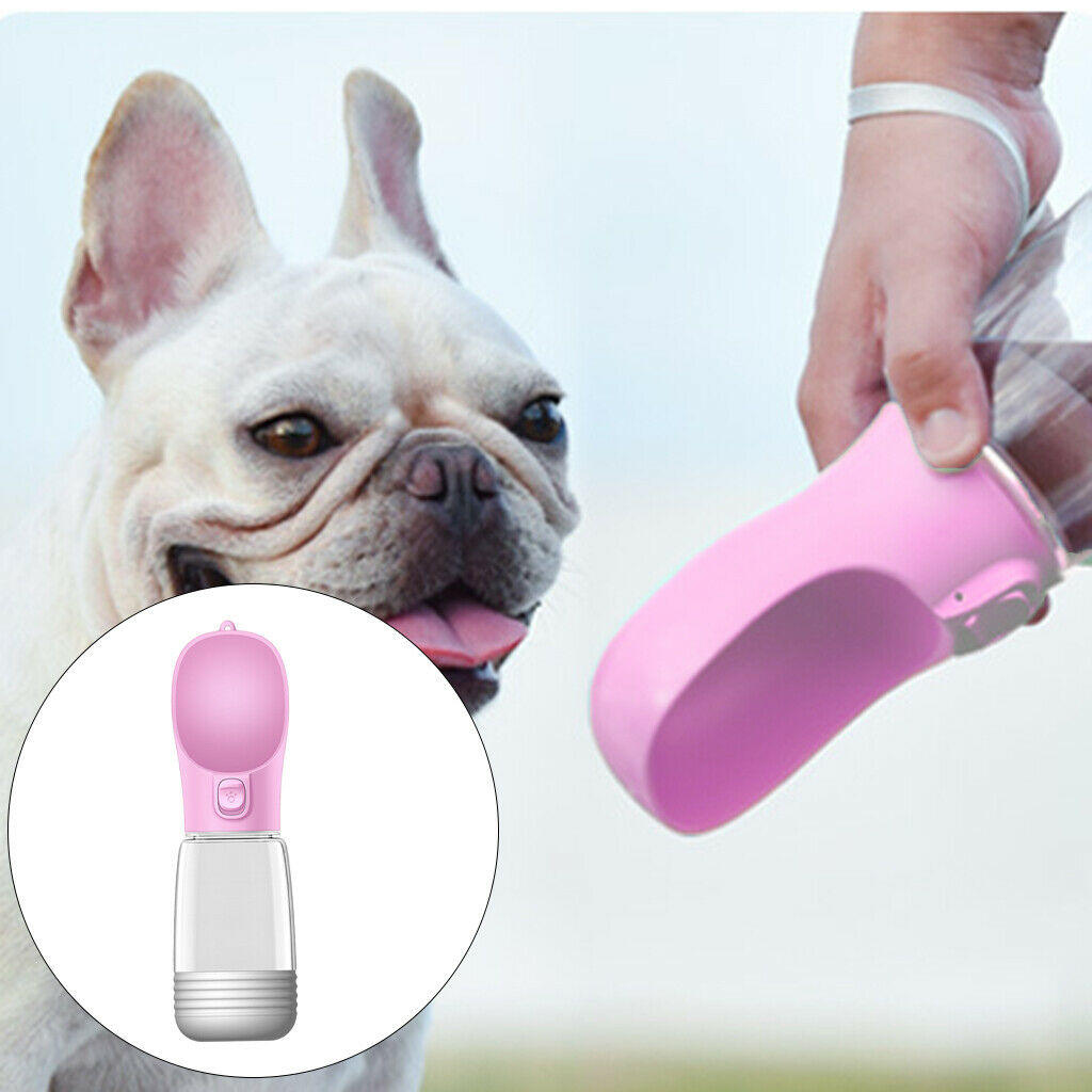 Dog Bottle Leakproof Pet Puppy Dispenser Bowl Tray for Walking Pink