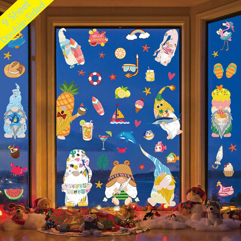 9 Sheets Hawaii Festival Gnome Dwarf Static Stickers Door Wall Window DecalBDAU