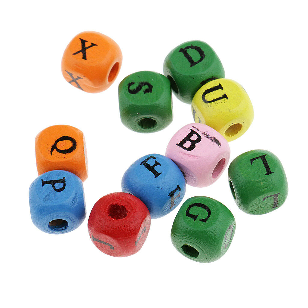 200x Assorted Wooden Alphabet Letter Cube Beads Charms Jewelry Findings 10mm