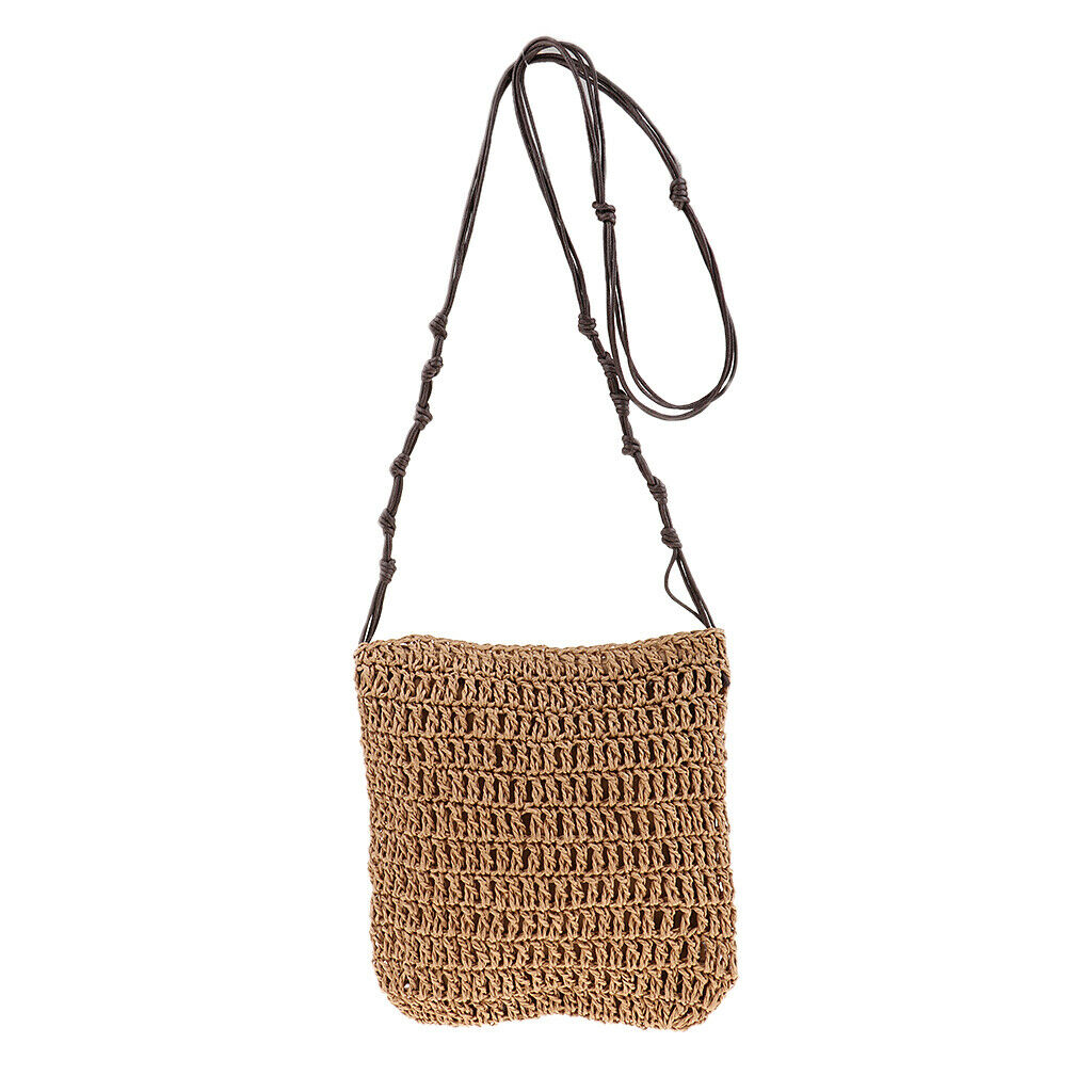 Summer Retro Straw Hand-Woven Satchel Messenger Beach Cross-body Bags Brown