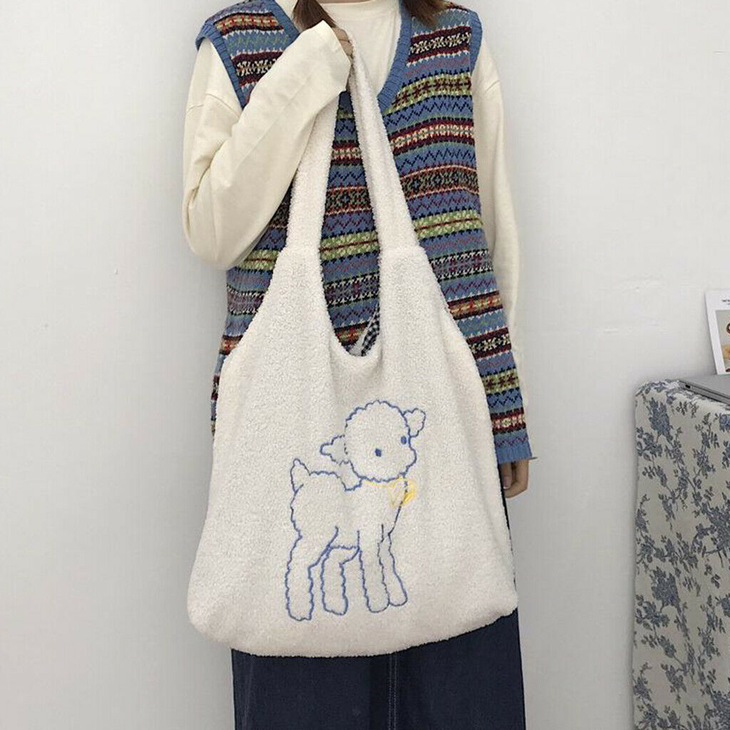 Fluffy Shoulder Bag Women ^Pattern}} Winter Causal Warm Tote Crossbody White