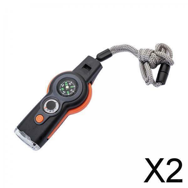 2X 7 in 1 Emergency Safety Whistle Compass Reflector Mirror LED Signal Lights