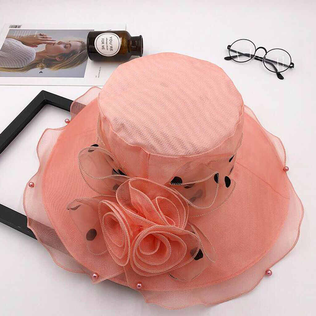 Women Lace Wide Brim Sun   Wedding Church Beach Derby Hat Orange