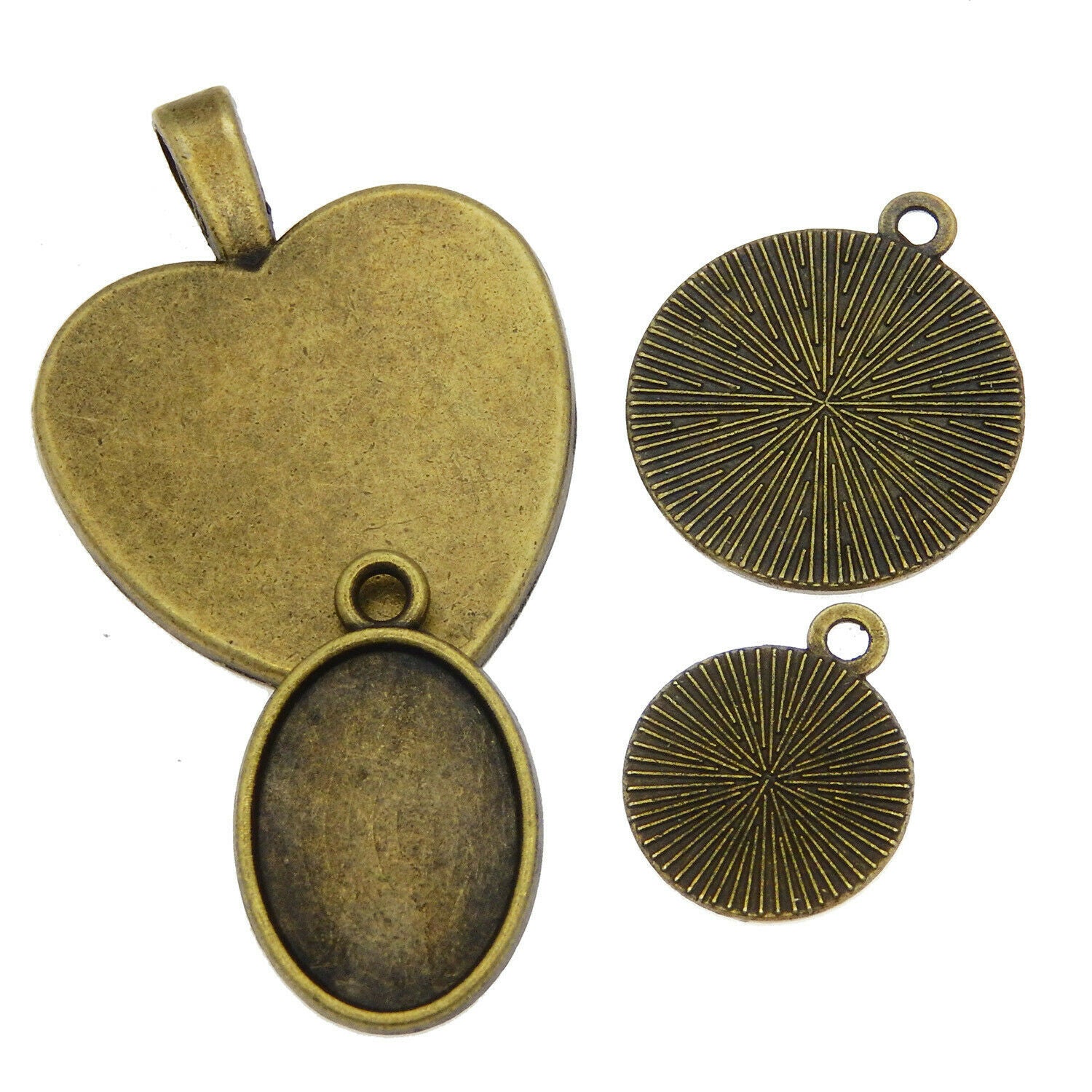 8Sets/lot Alloy Mixed Bronze Round Setting Blank Tray Glass Cab Pendant Jewelry