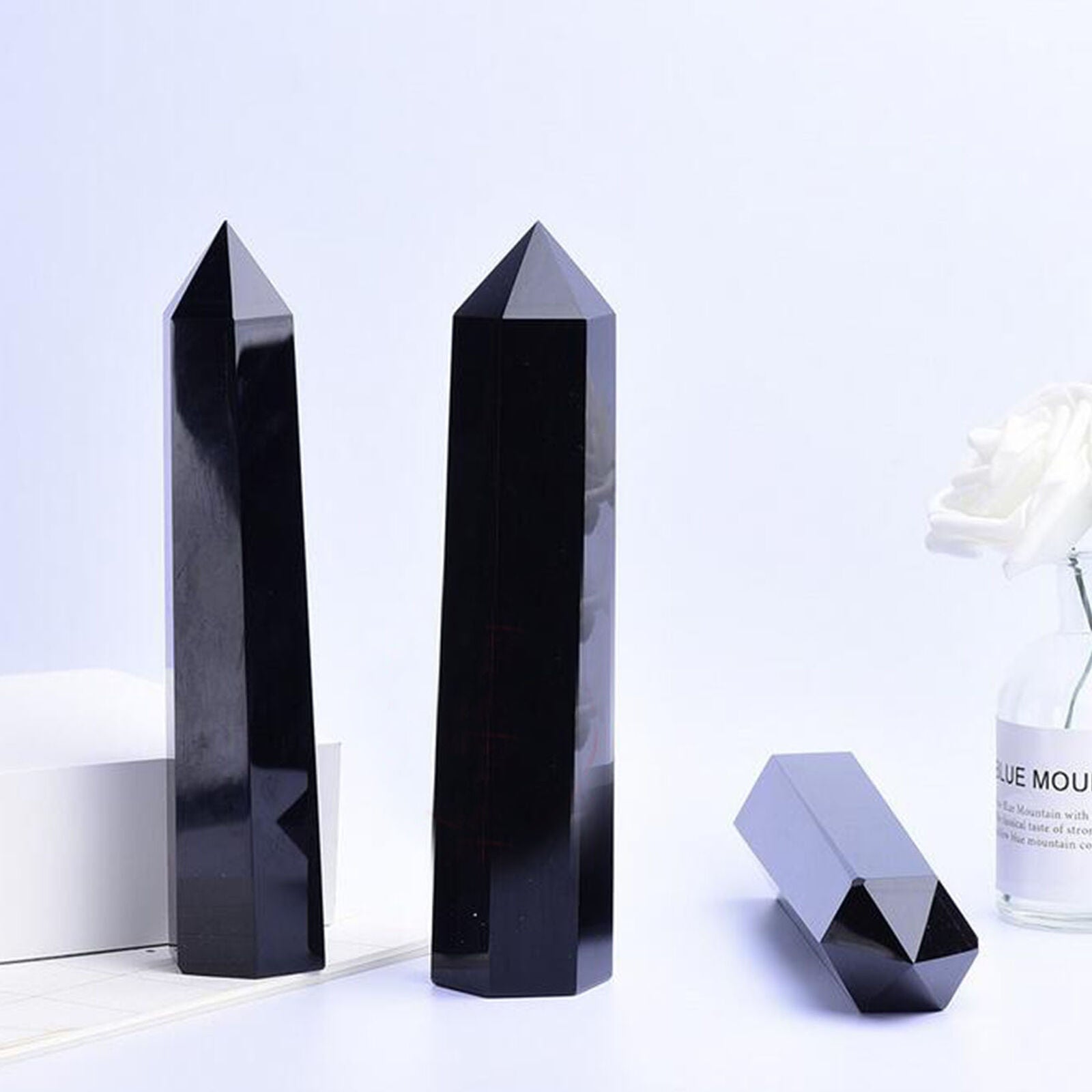 Natural Black Obsidian Obelisk Crystal Column Wand Point Healing Stone
