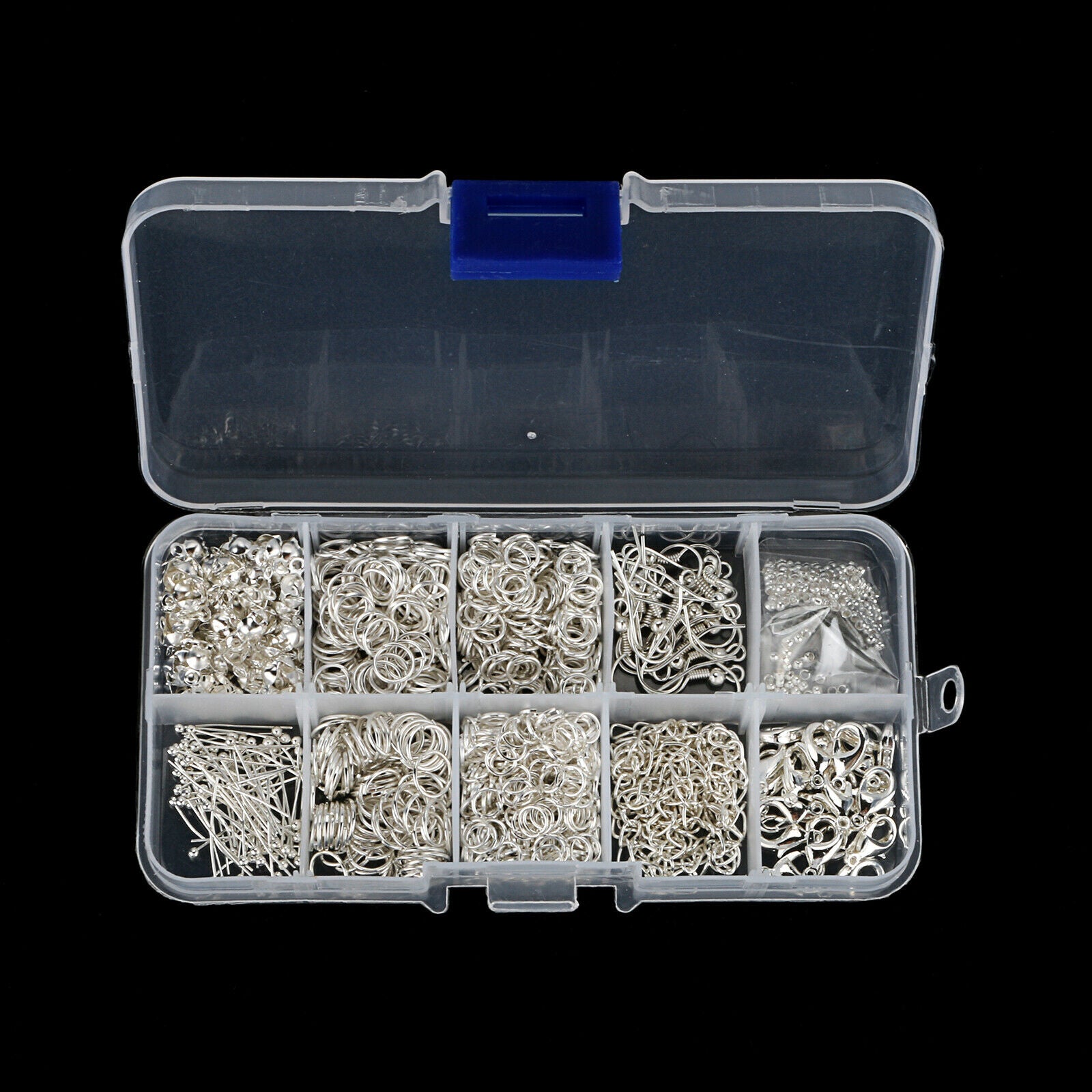 Jewellery Making Components Starter Kit Tools Head Pins Beads &Box -Sliver