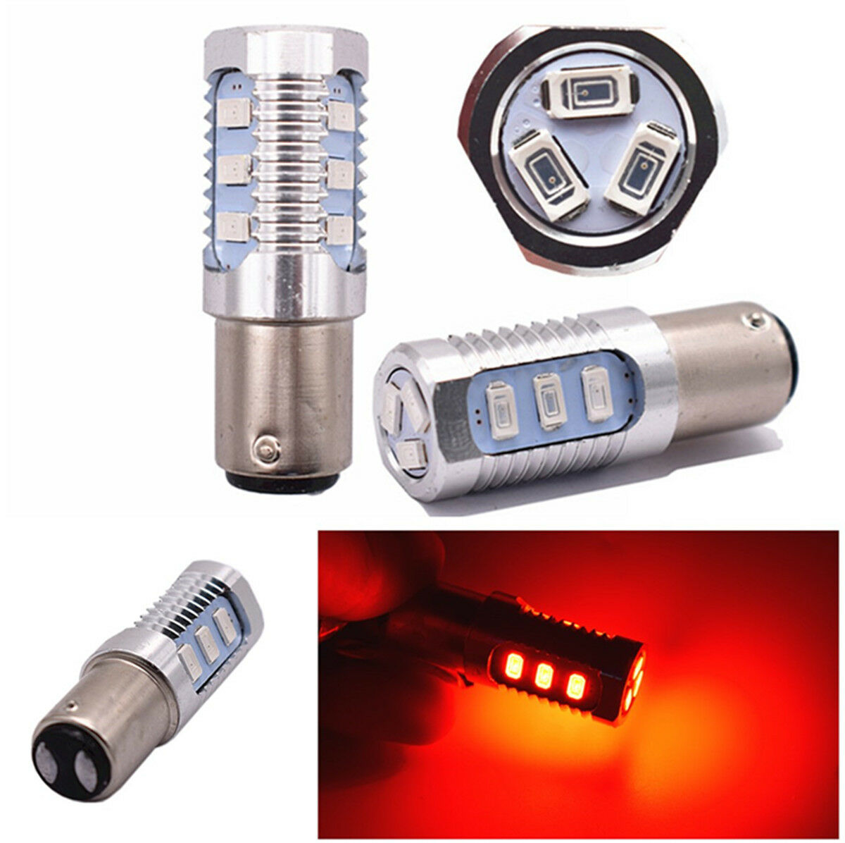 2x 1157 Red LED Flashing Strobe Blinking Brake Tail Light 17*40mm Long-lasting