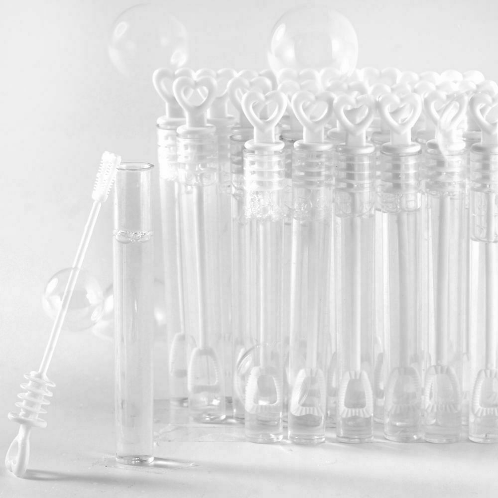 24 Clear Bubbles Heart Wand Wedding Party Favours Table Decor Kids Gifts