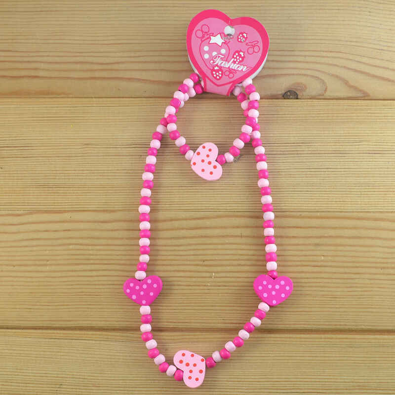 1 Set Cute Pink Heart Bead Kid Child Necklace Bracelet Jewelry Sets For Girls