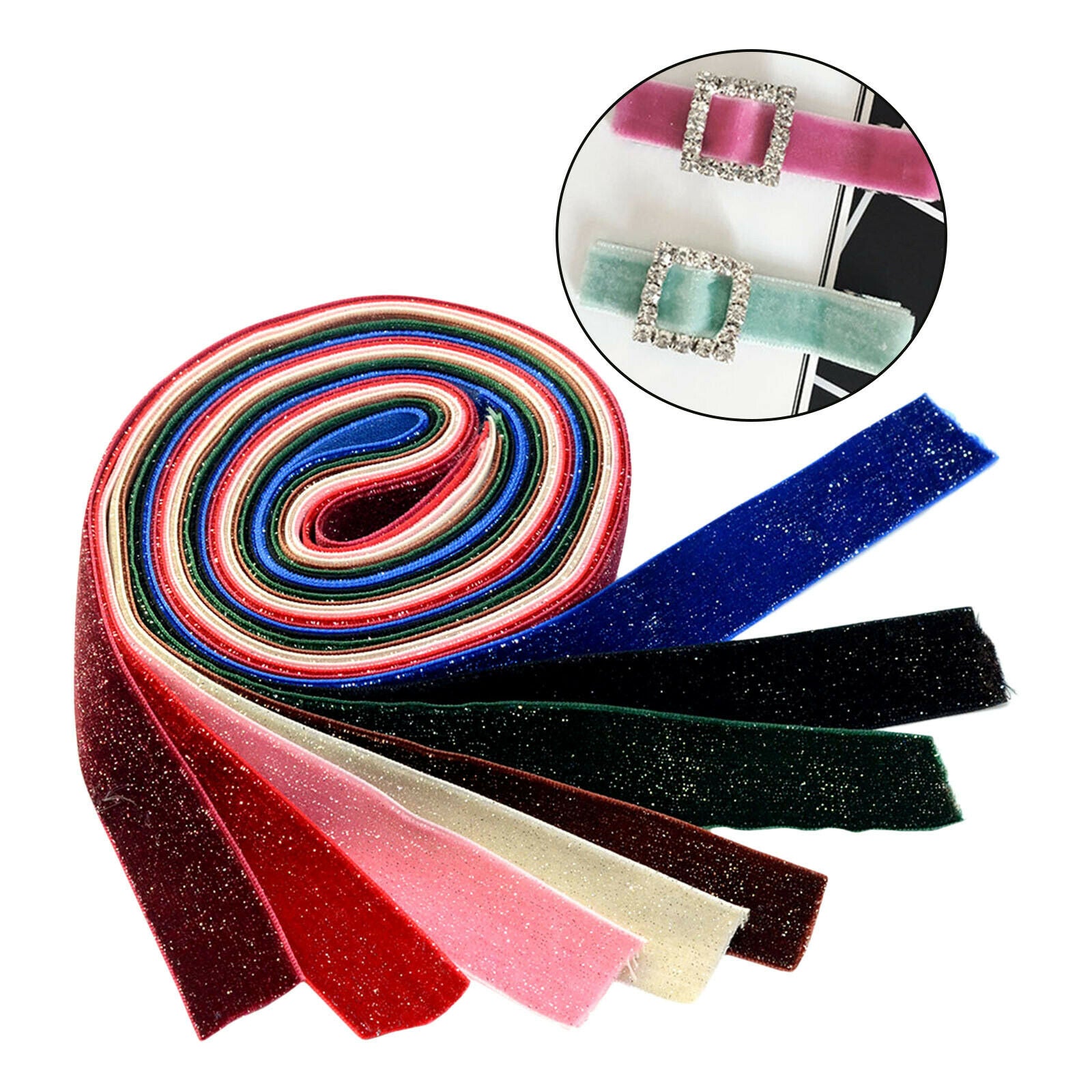 8PCS 25mm Glitter Velvet Ribbon Trim Cut to Length Gift Wrap