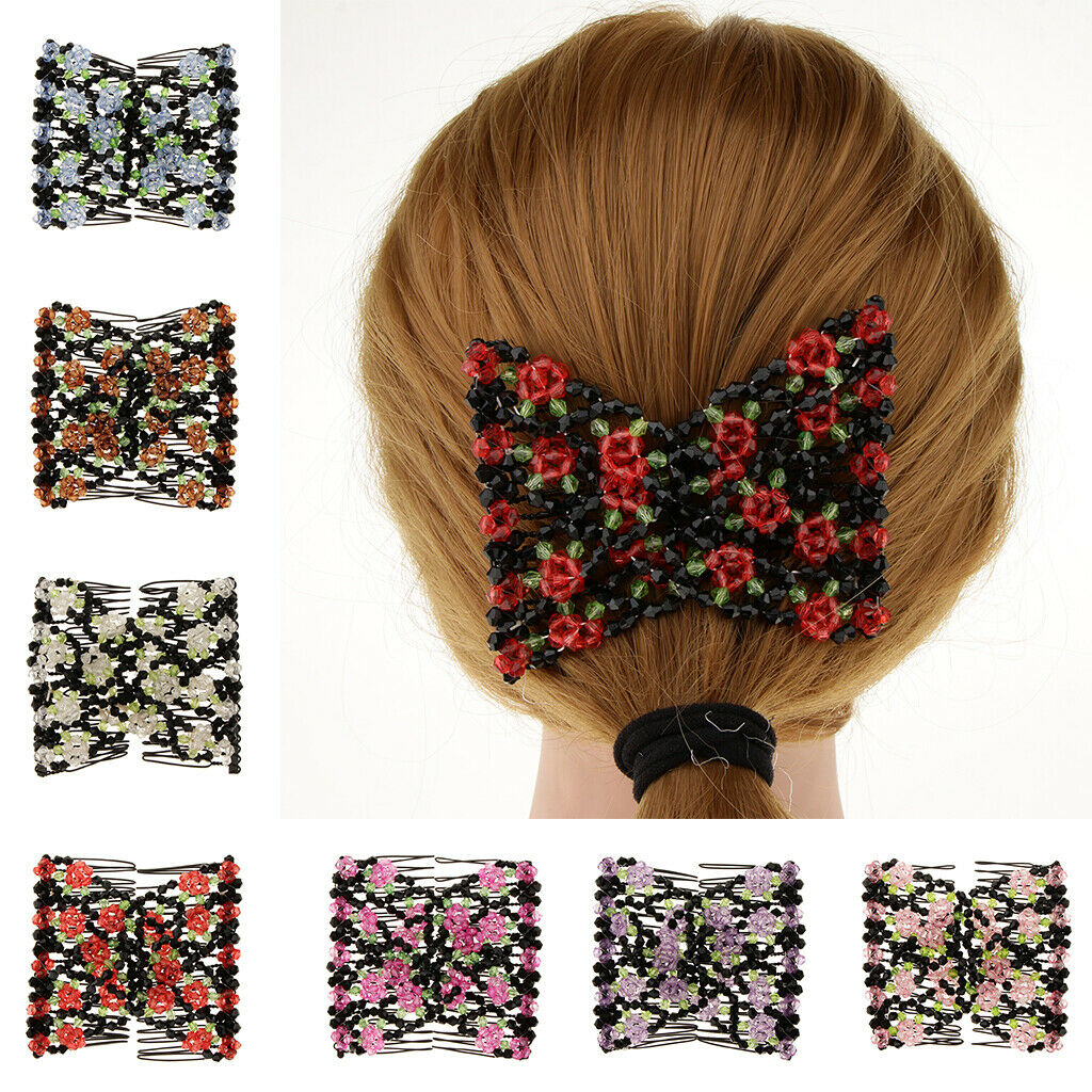 2x  Hair Combs Floral Beads Double Hair Clips