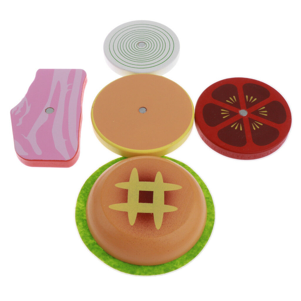 Kitchen Wooden Hamburger French Fries Food Toys Set for Kids Pretend Play