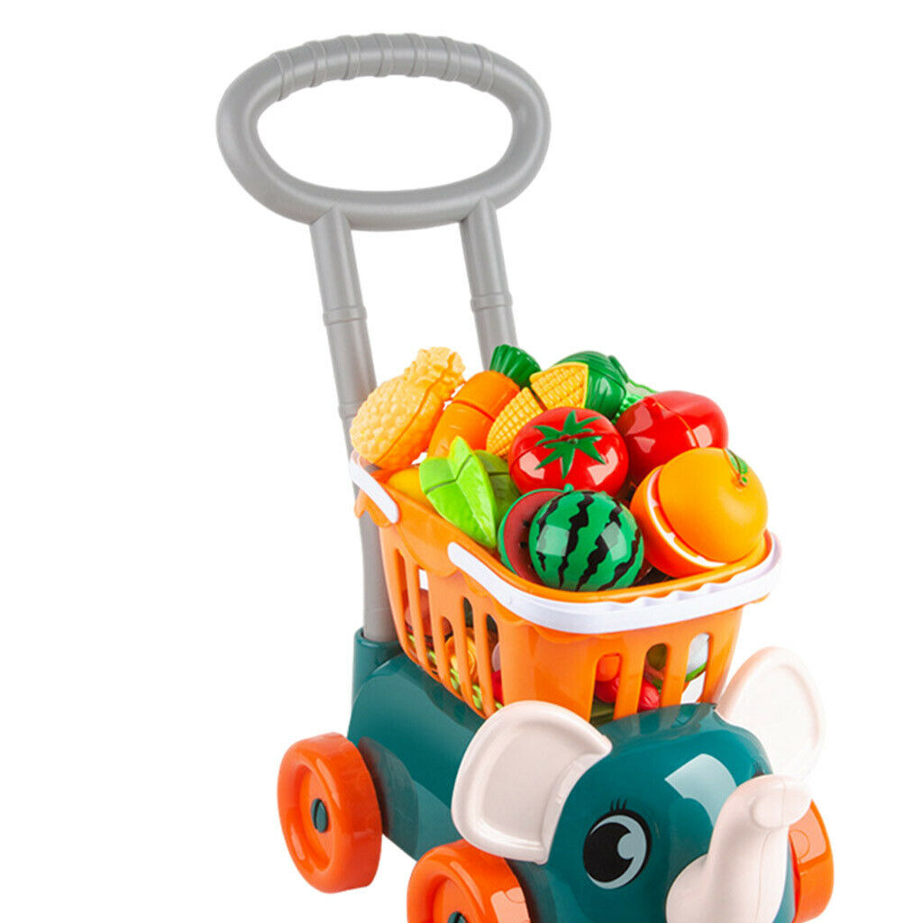 Funny Deluxe Mini Shopping Cart w/ Vegetable Fruit Playset Preschool Toys