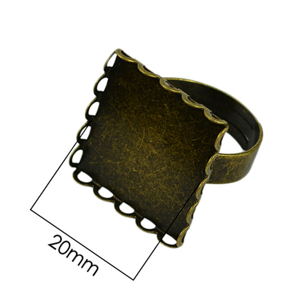 10pcs Cabochon Setting Rings Adjustable Bronze Plated Fit 20mm Square Bezels