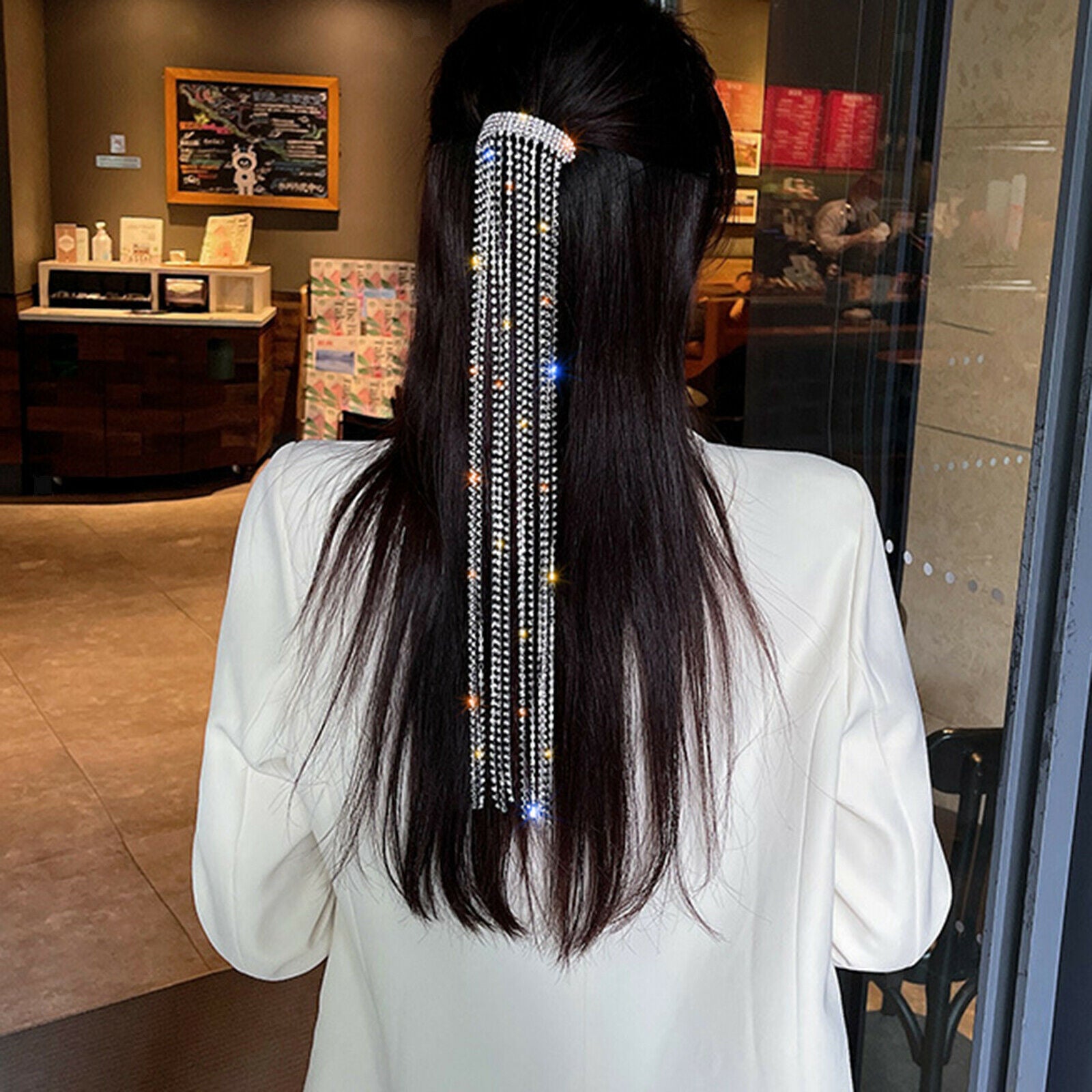 Rhinestone Dangle Hairpin Bridal Tassels Hair Pins Jewelry Ponytail Holder