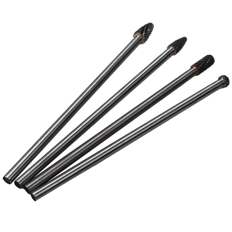 4Pcs Long Reach Rotary Burr Double Cut Tungsten Carbide Bit 1/4 Inch Shank 6 IY8