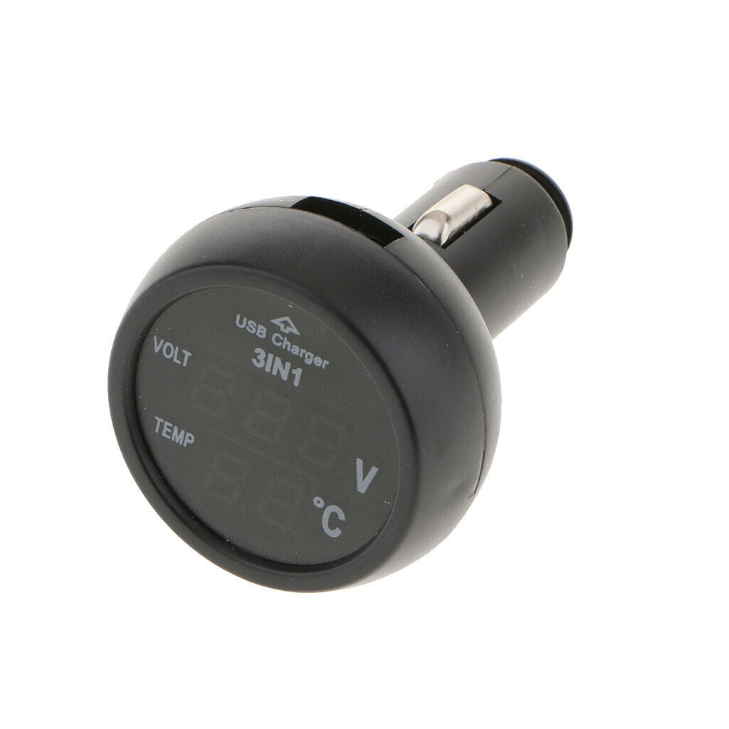 3 in 1 Digital LED car Voltmeter Thermometer Auto Car USB Charger 12V/24V