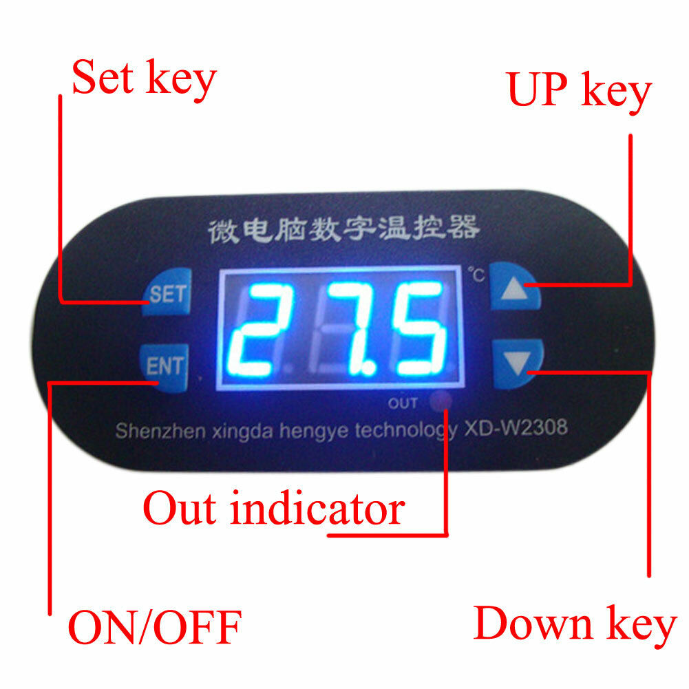 LED Digital Thermostat Heat Cool Controller Temperature Alarm Sensor Meter 12V