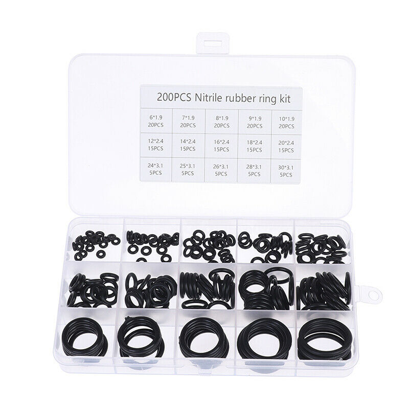 200Pc Rubber O-Ring Washer Assortment Set Hydraulic Plumbing Gasket Seal .l8