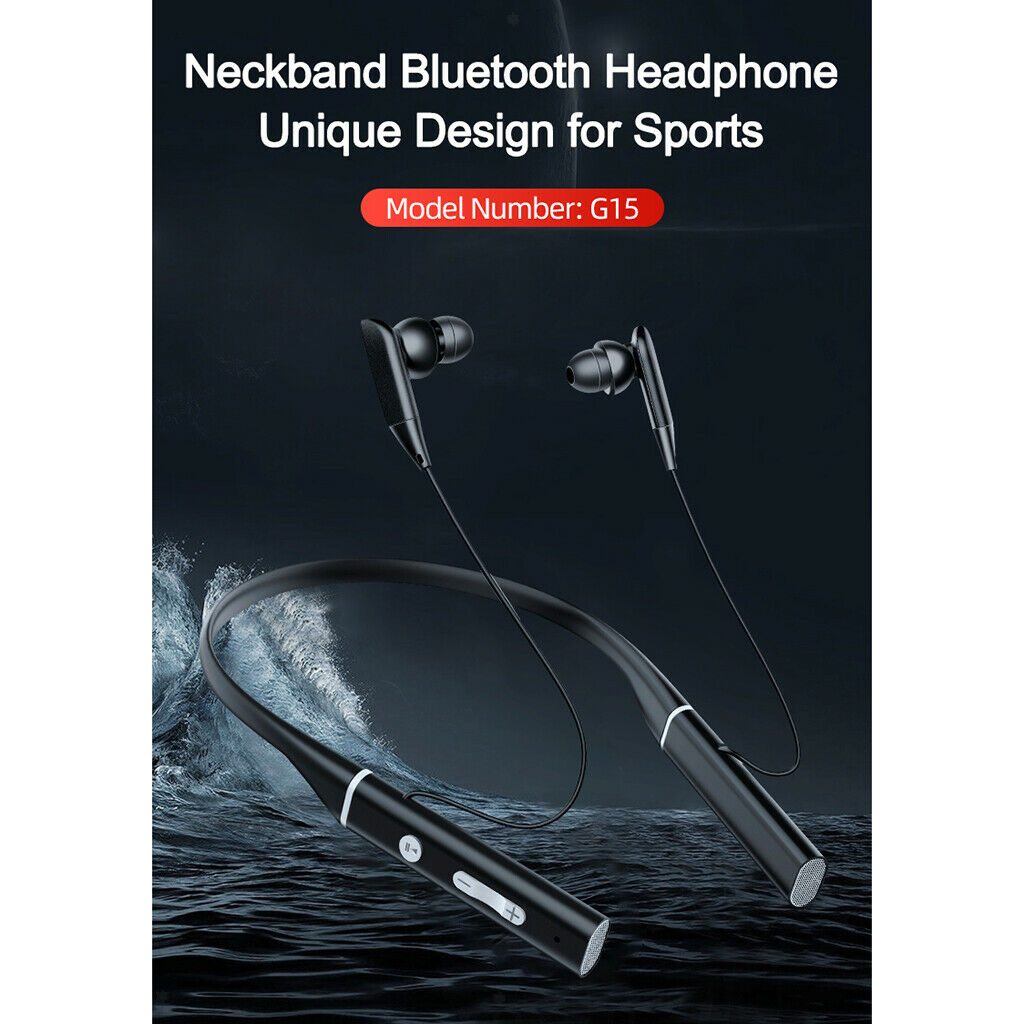 G15 Bluetooth Neckband Headphones Earphones for Sports Gym Running Black