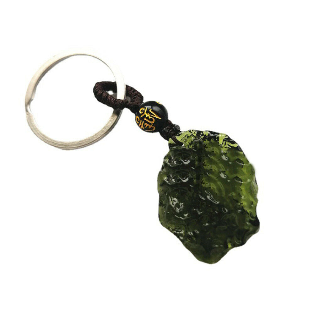1PC Czech Green Meteorite Rough Stone Crystal Keychain DIY Pendant Jewelry Craft