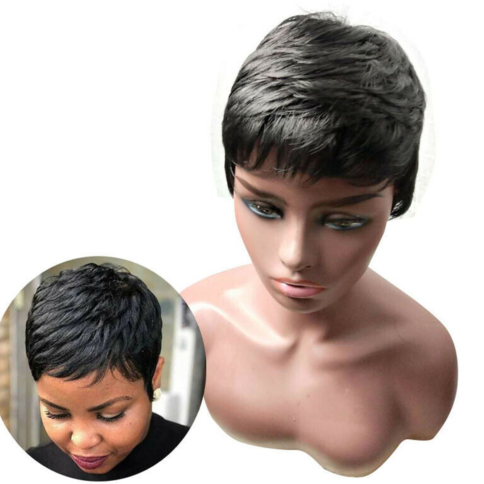 Fashion Women Short Cut Wig Full Wigs Wavy Hair Black Boycut Fiber